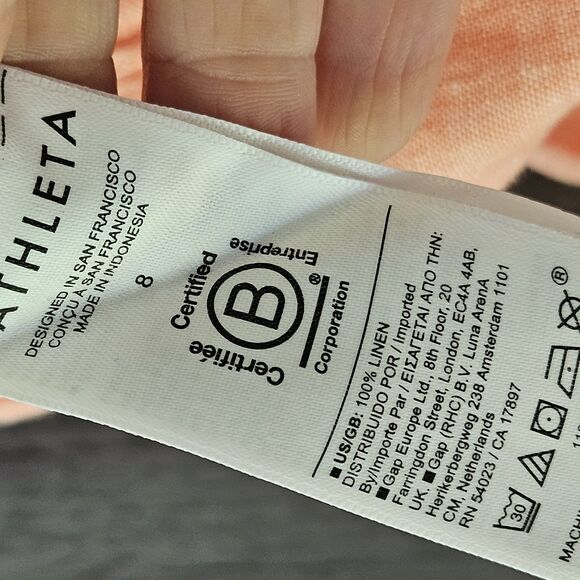 Athleta Linen Wide Leg Pants Sz 8 Split Bottom Hem Elastic Waistband Peachy Pink - Picture 7 of 10